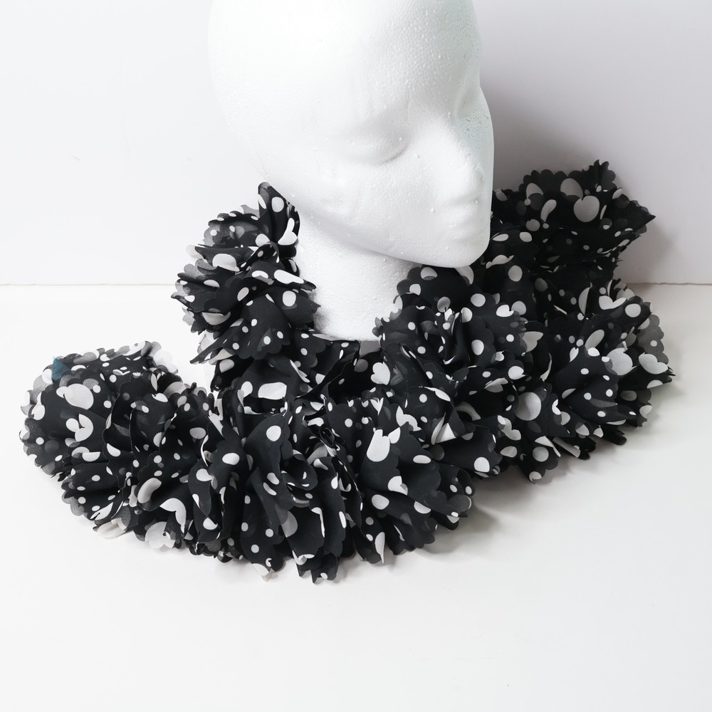 Black White Polka Dot Ruffled Boa Scarf Voluminous Layered Petal Accessory 56in